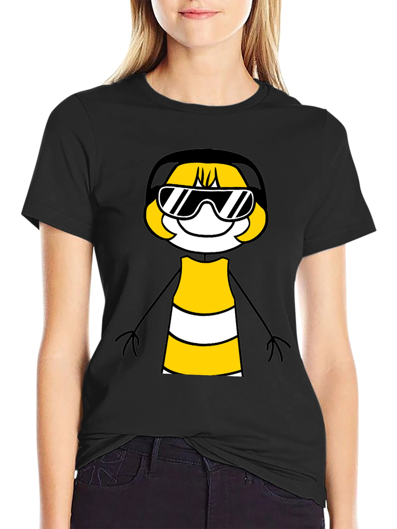 Cool Cartoon Character Graphic Tee - Black
