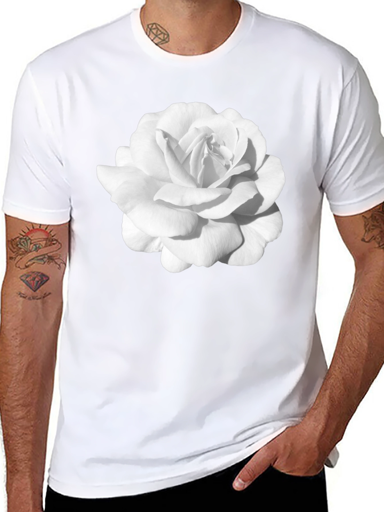 White Rose Graphic Black T-Shirt