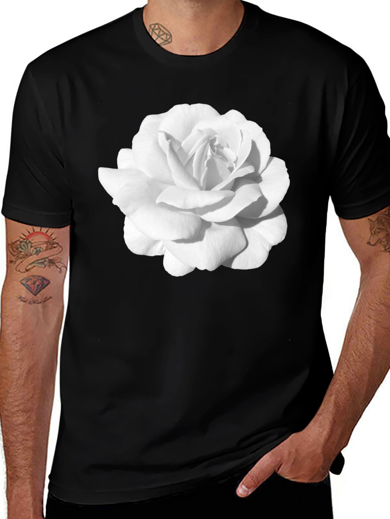 White Rose Graphic Black T-Shirt