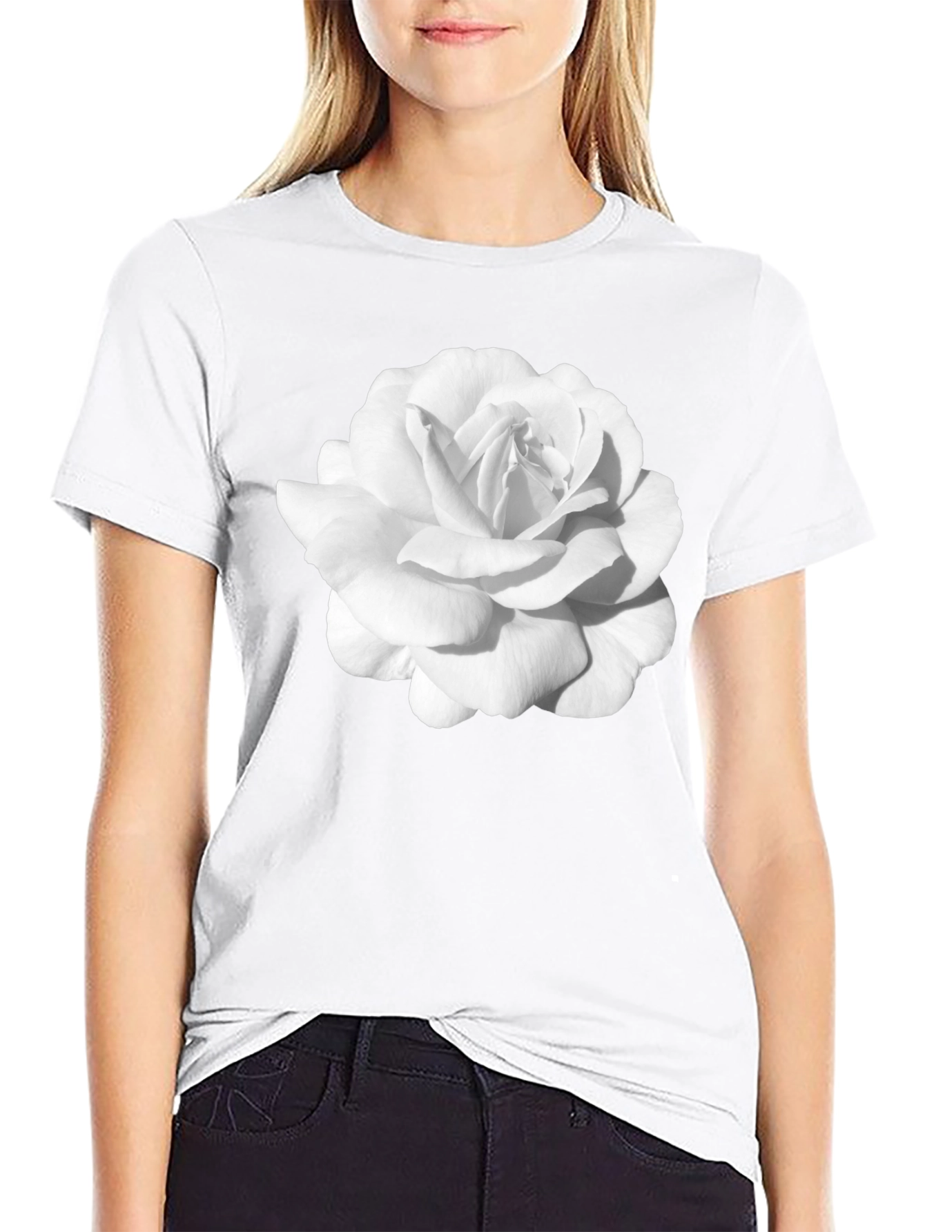 White Rose Graphic Black T-Shirt