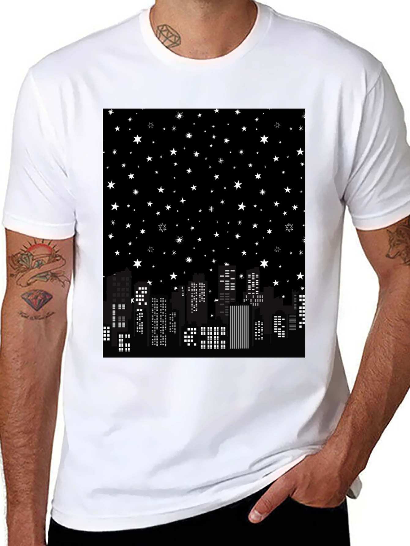 Starry Night Cityscape Graphic Tee