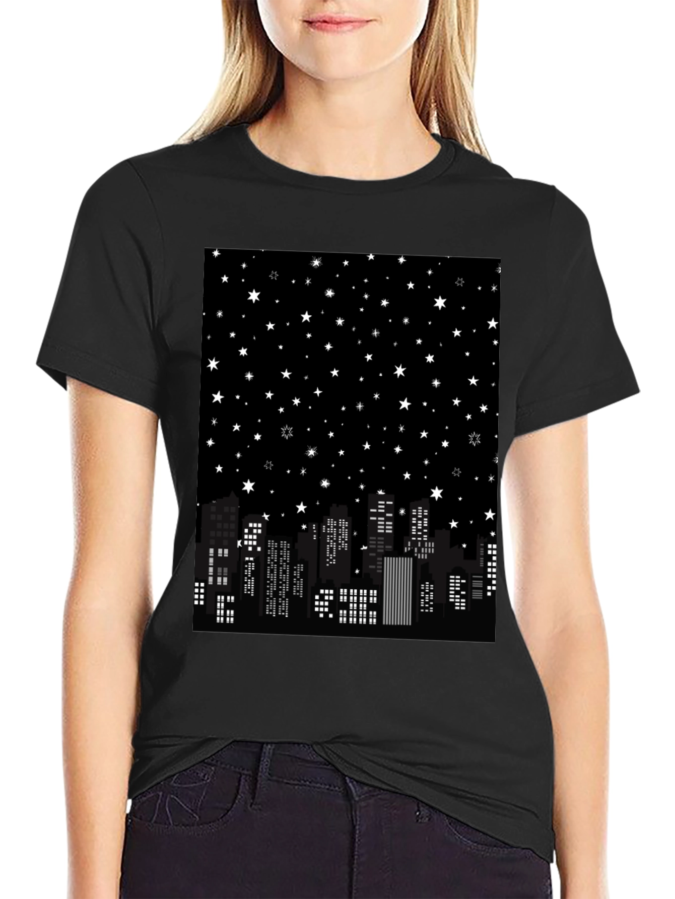 Starry Night Cityscape Graphic Tee