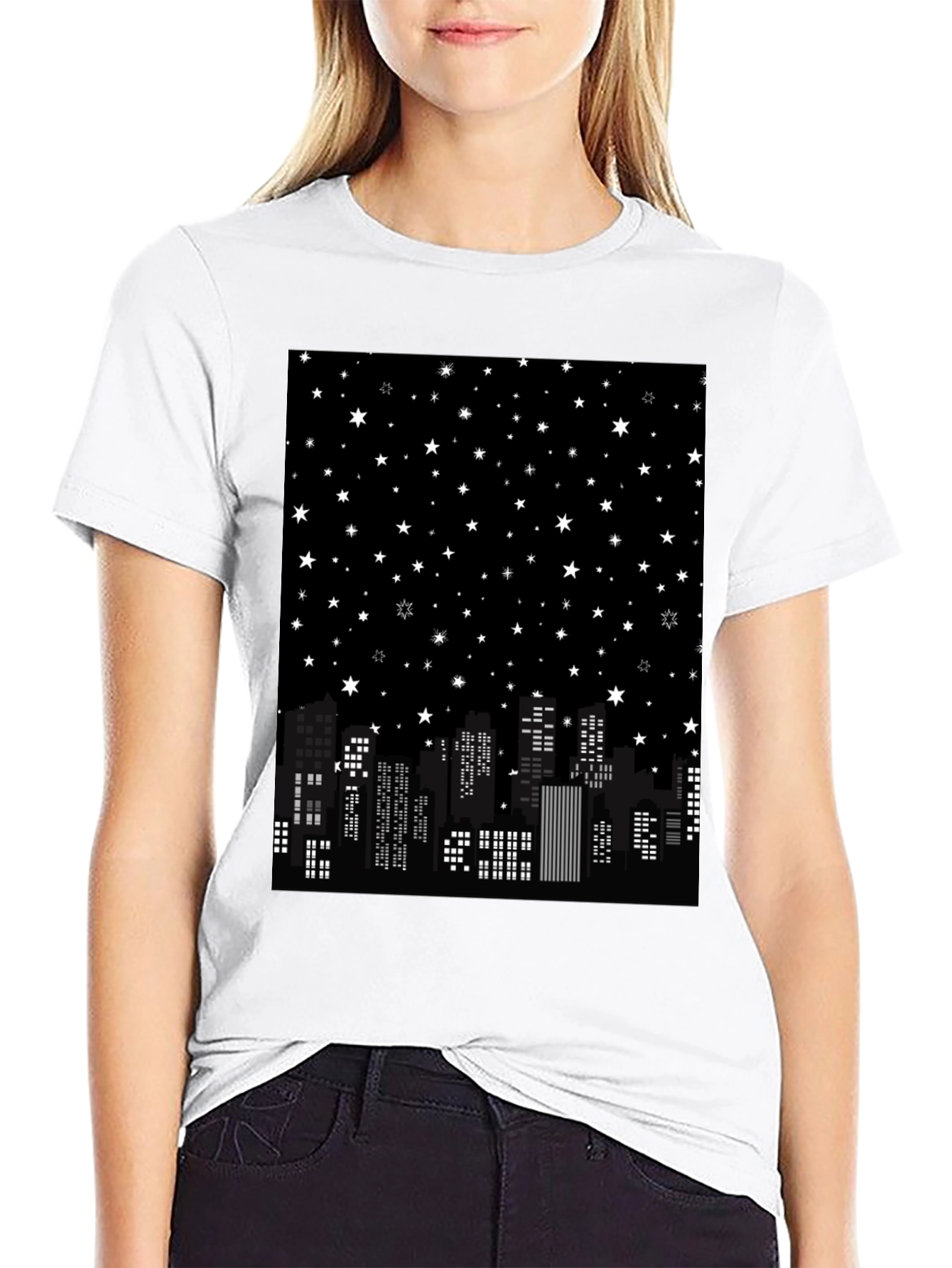 Starry Night Cityscape Graphic Tee