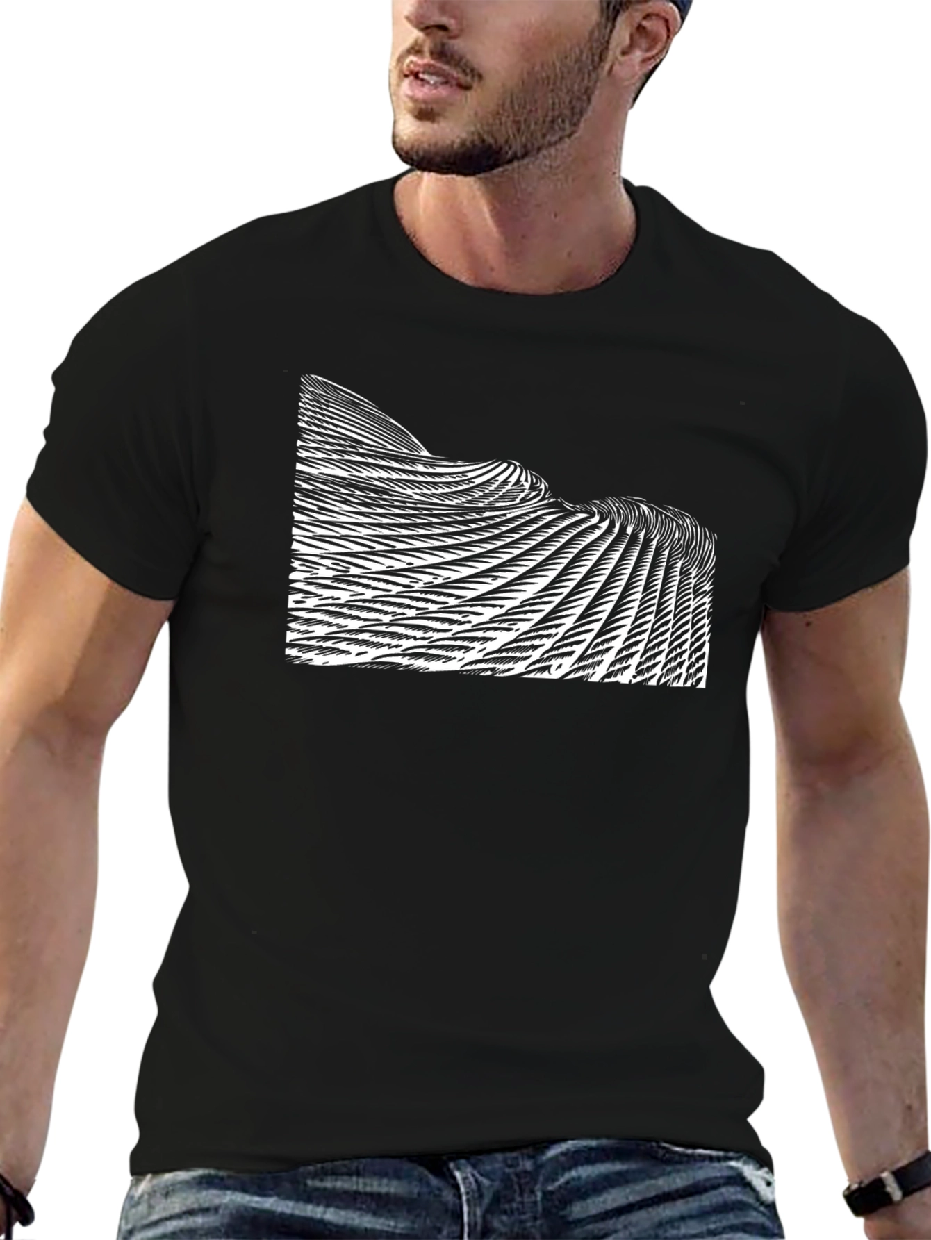 Abstract Wave Pattern Black T-Shirt