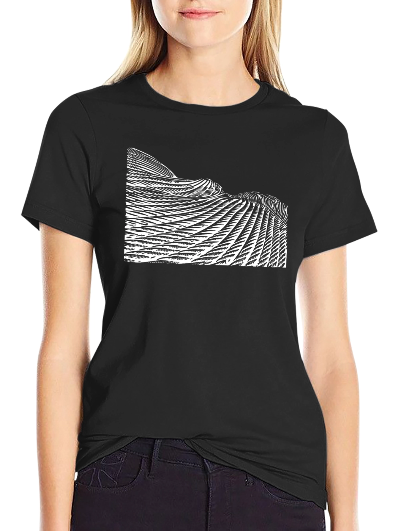 Abstract Wave Pattern Black T-Shirt