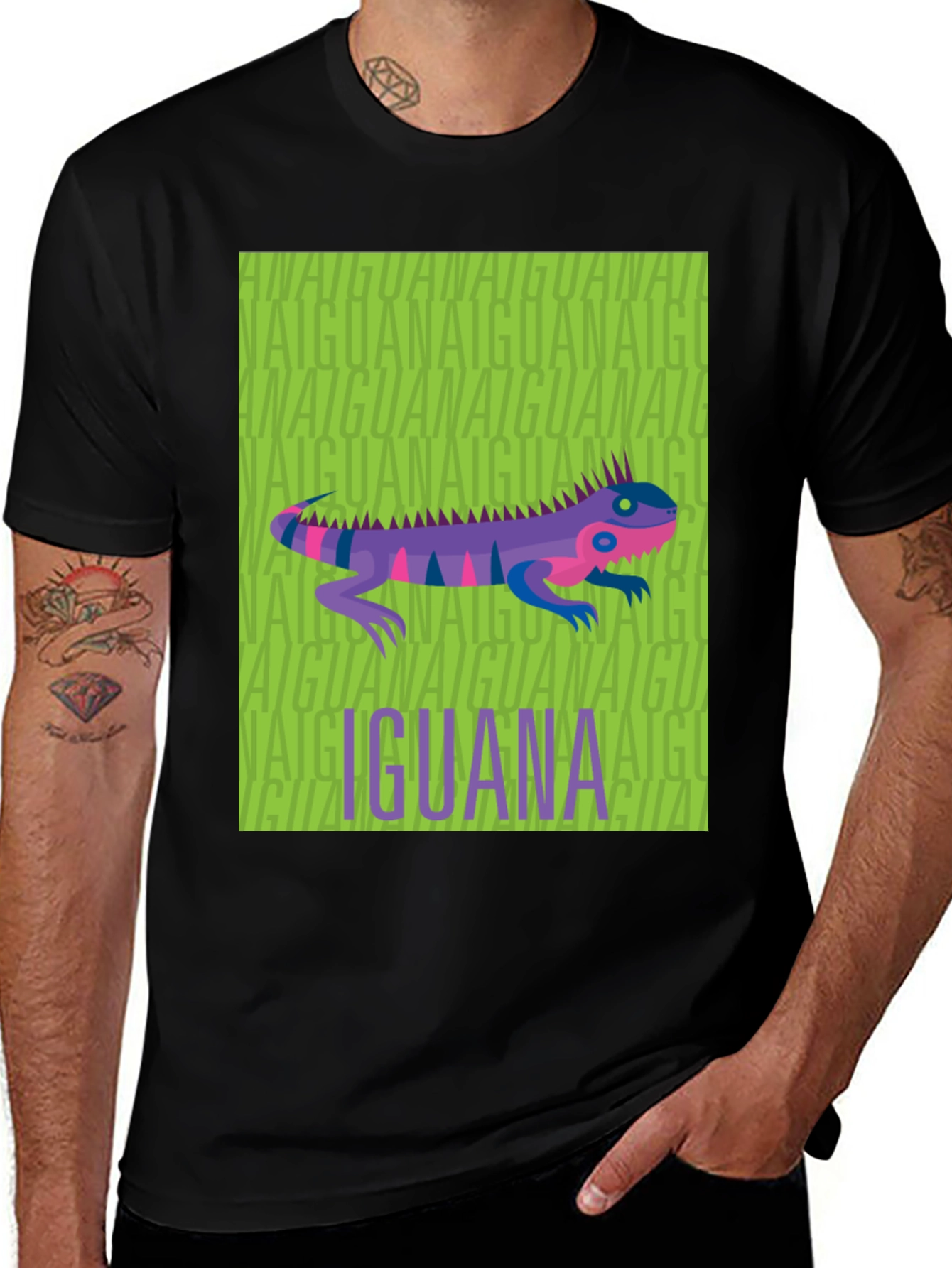 Iguana Graphic Print Black T-Shirt