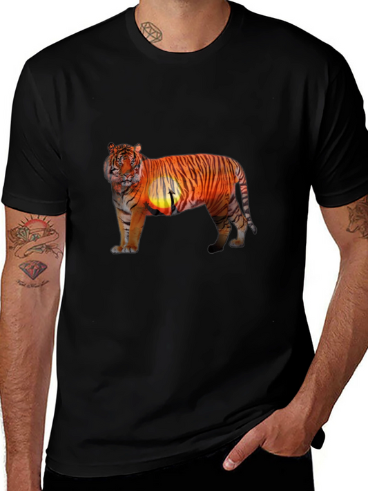 Tiger Sunset Graphic Print Black T-Shirt