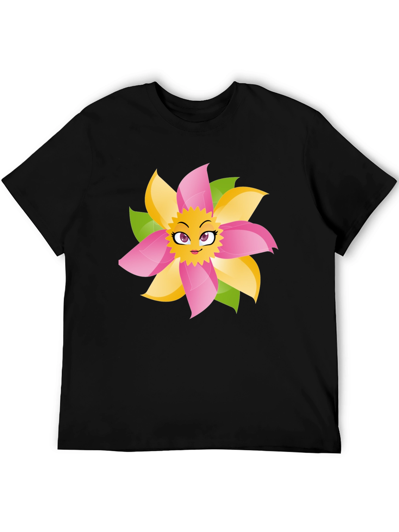 Fun Flower Face Graphic Tee - Black