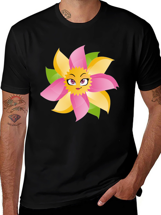 Fun Flower Face Graphic Tee - Black