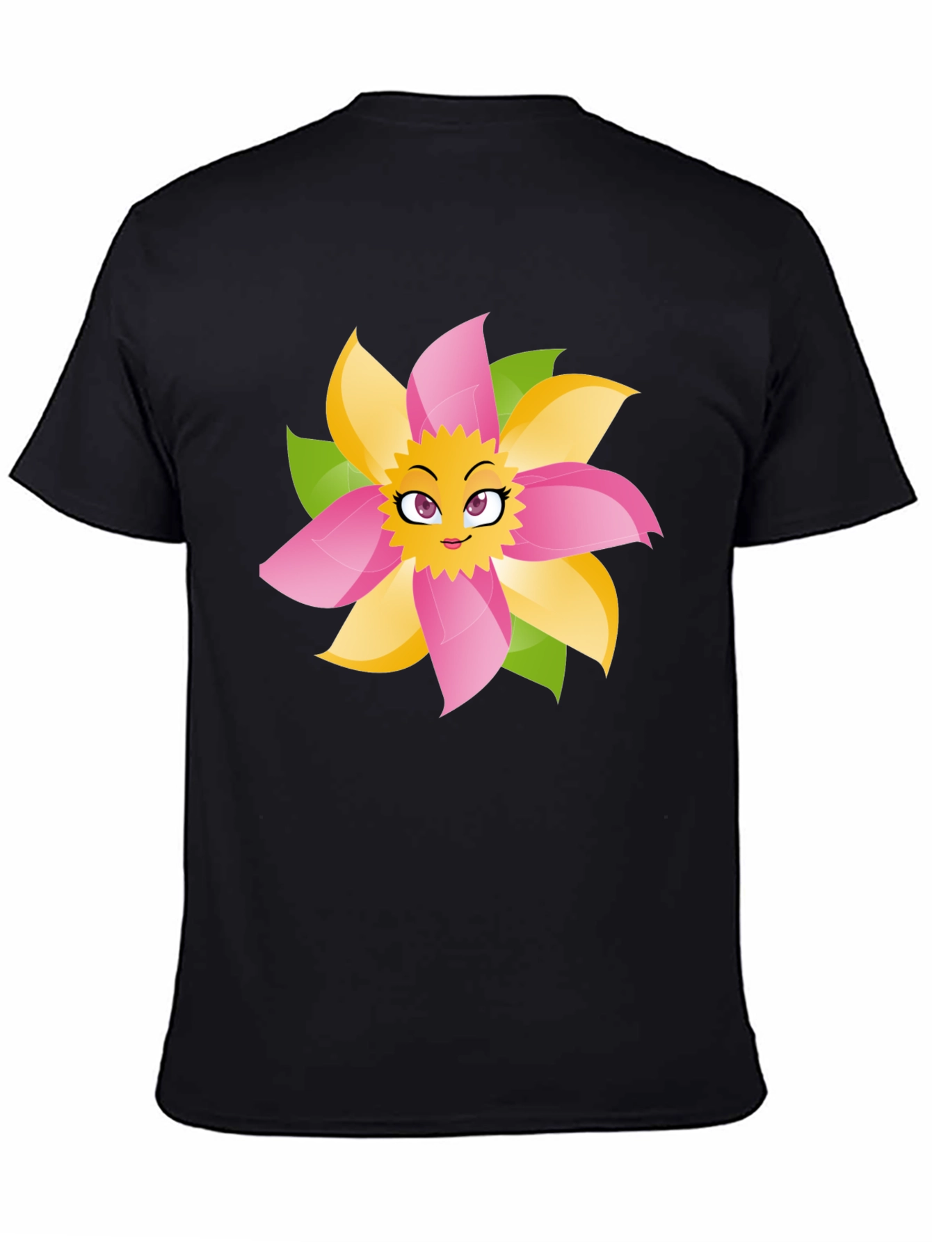 Fun Flower Face Graphic Tee - Black