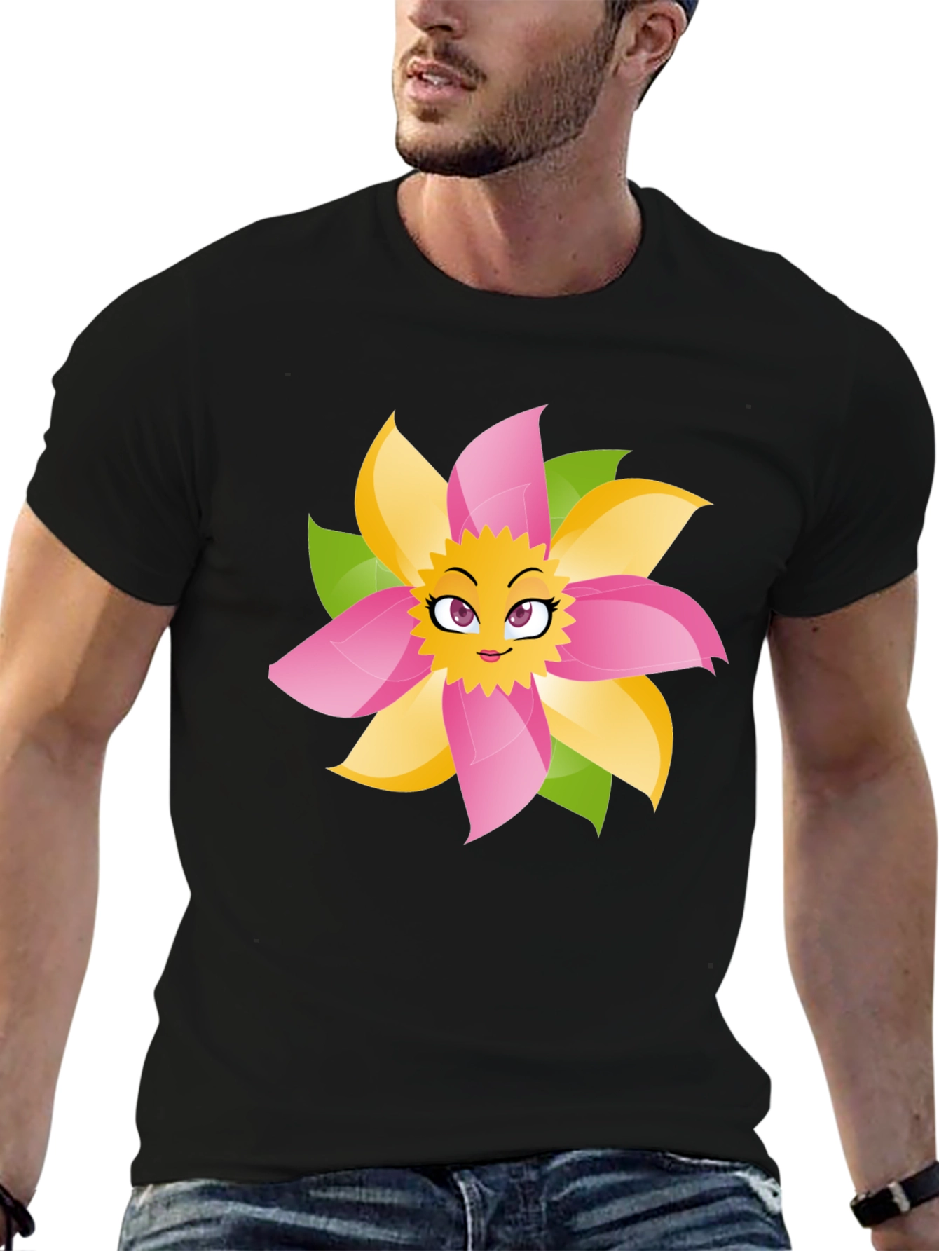 Fun Flower Face Graphic Tee - Black