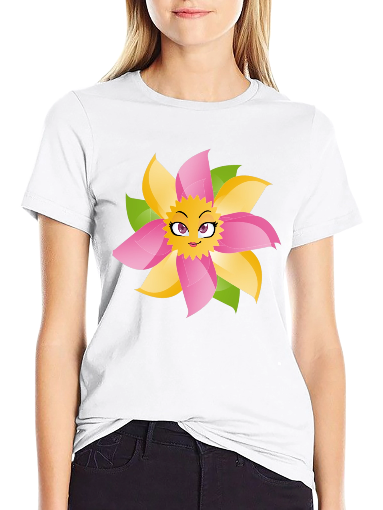 Fun Flower Face Graphic Tee - Black