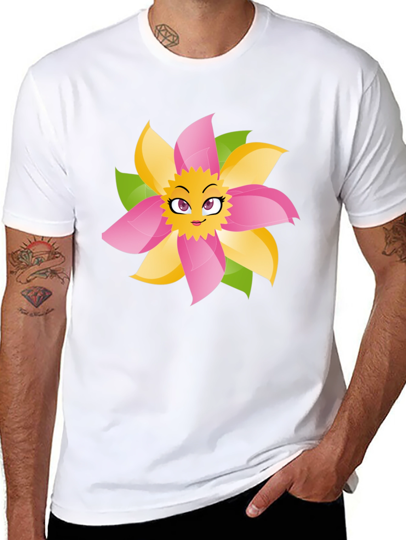Fun Flower Face Graphic Tee - Black