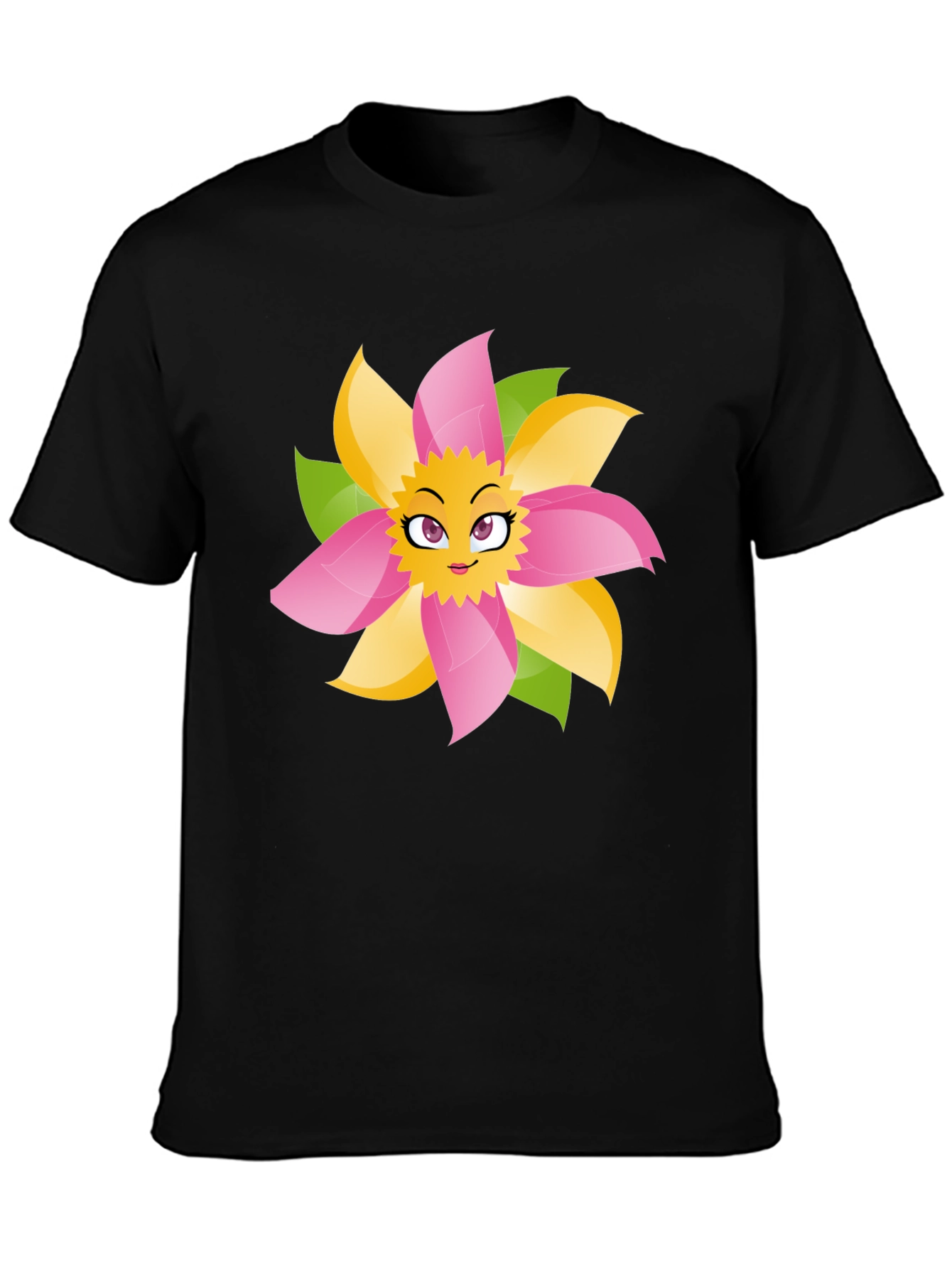 Fun Flower Face Graphic Tee - Black