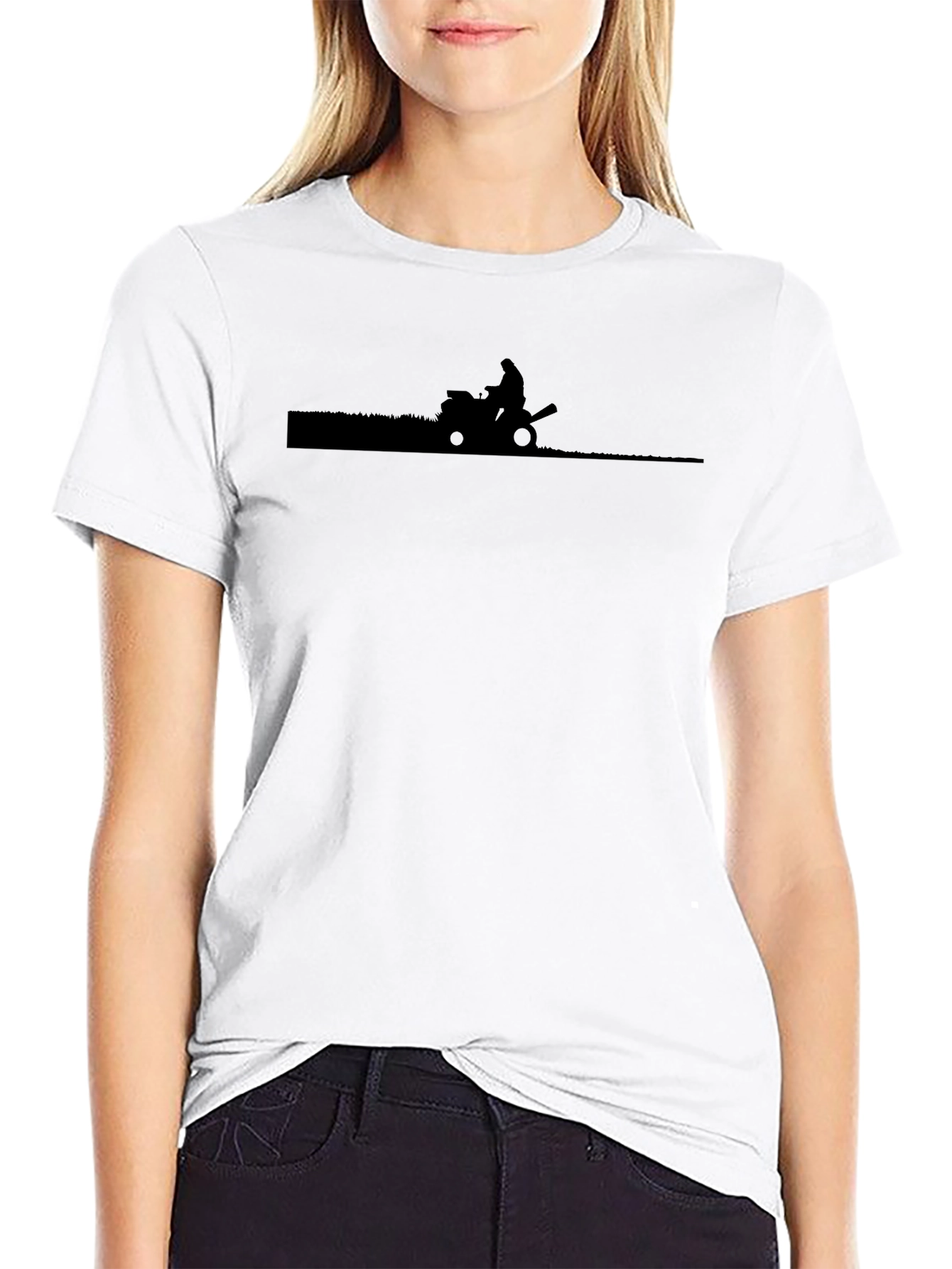Silhouette Lawn Mowing Black T-Shirt
