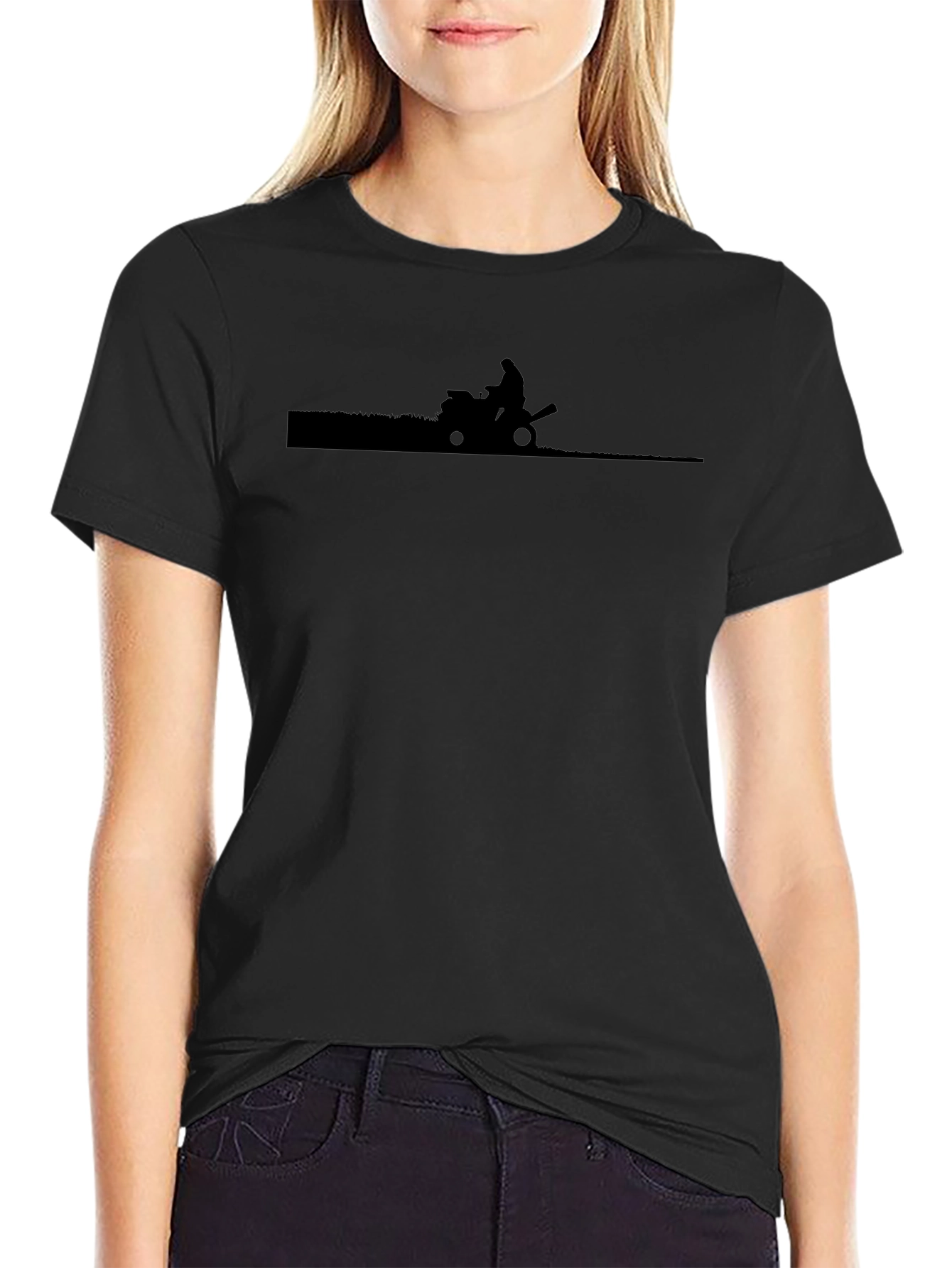 Silhouette Lawn Mowing Black T-Shirt