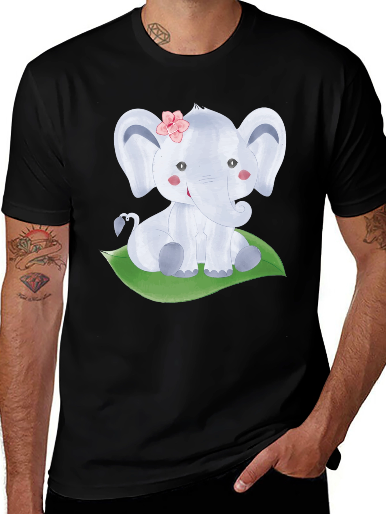 Cute Elephant Graphic Tee - Unisex Black T-Shirt