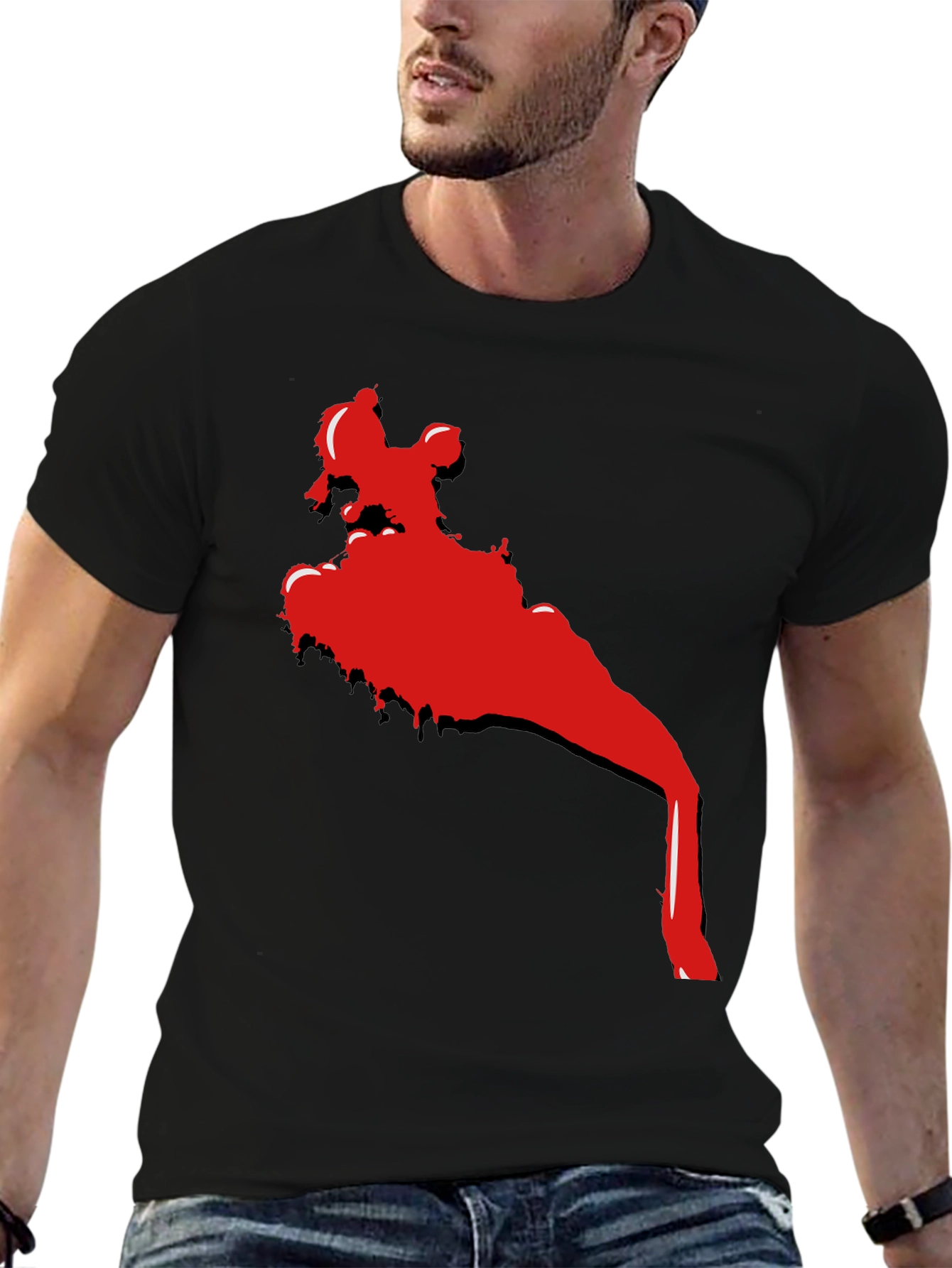 Cool Black T-Shirt with Red Abstract Graphic Print