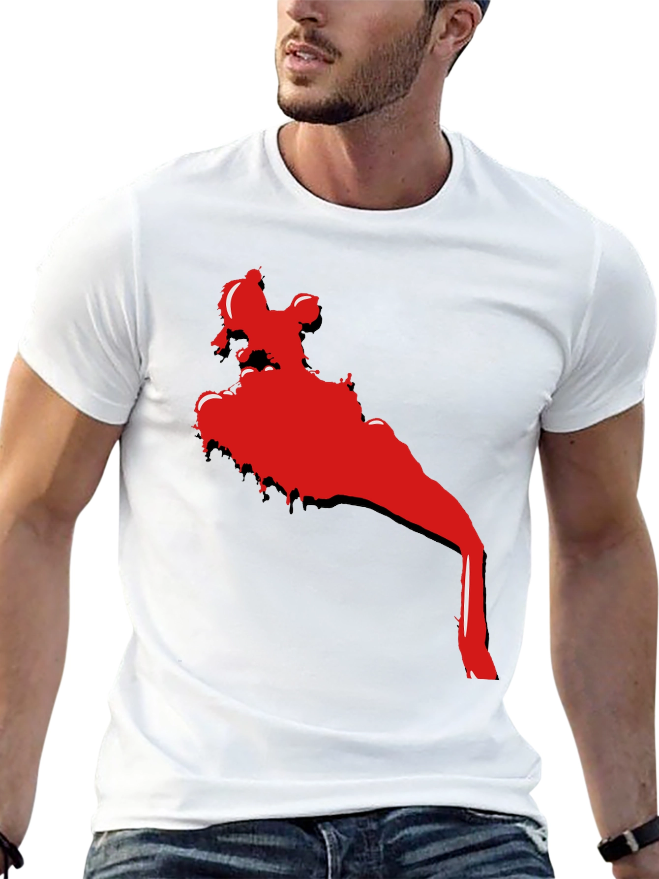 Cool Black T-Shirt with Red Abstract Graphic Print