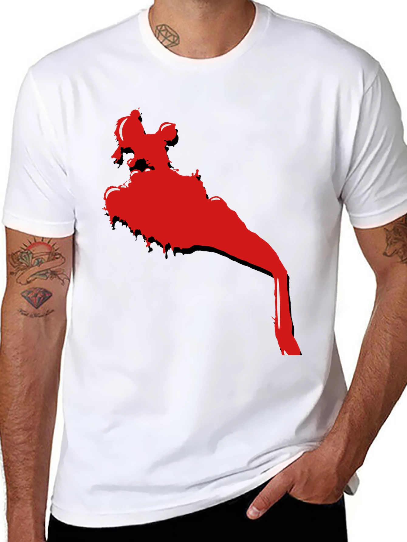 Cool Black T-Shirt with Red Abstract Graphic Print