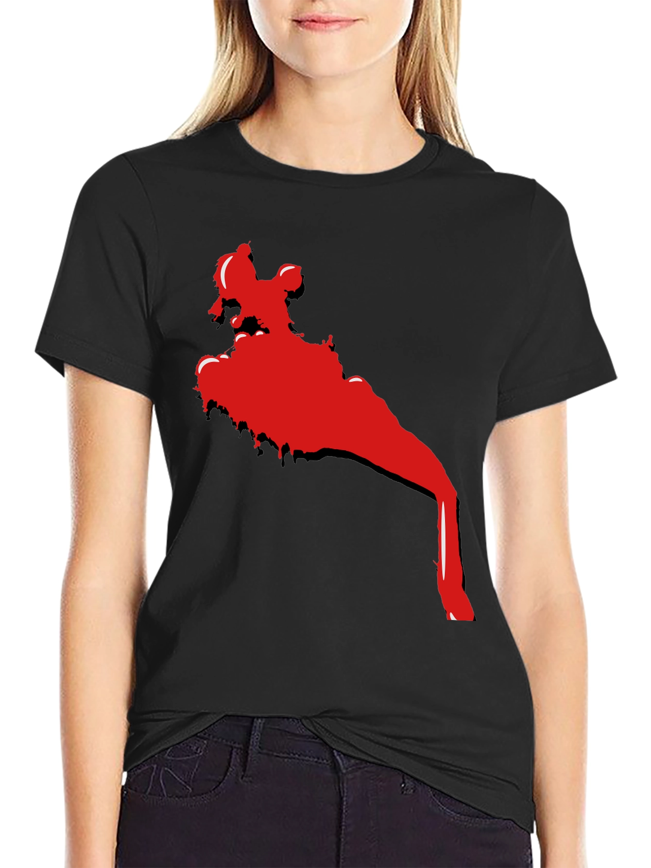 Cool Black T-Shirt with Red Abstract Graphic Print