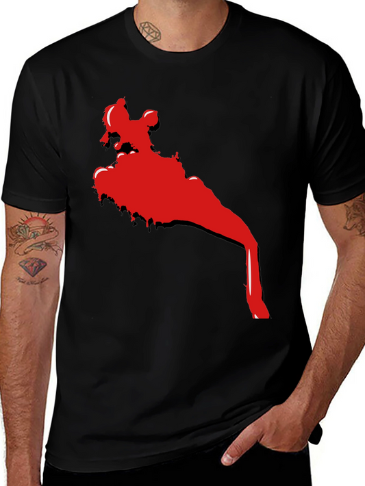 Cool Black T-Shirt with Red Abstract Graphic Print