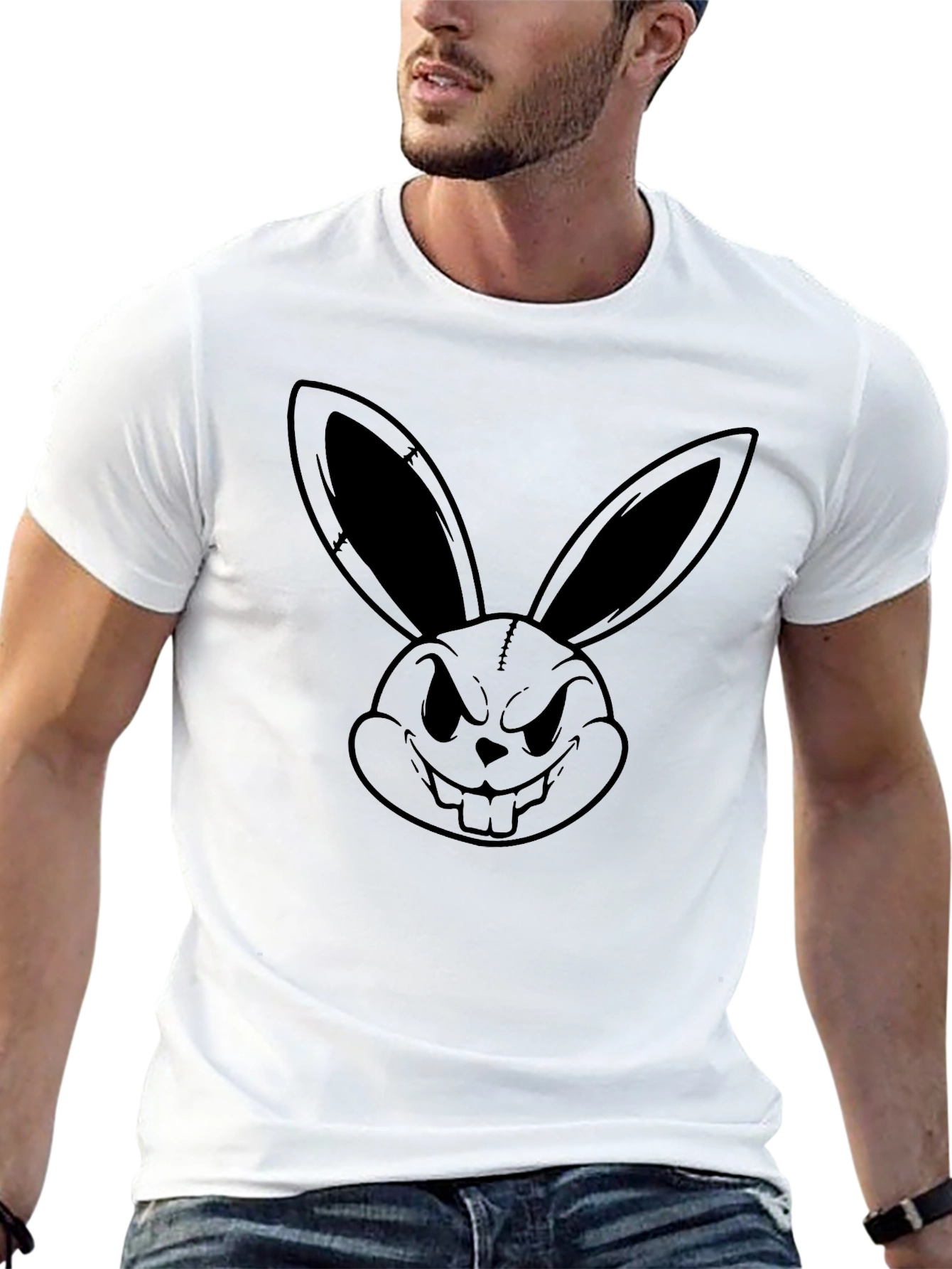 Edgy Rabbit Graphic Tee - Black Cotton T-Shirt