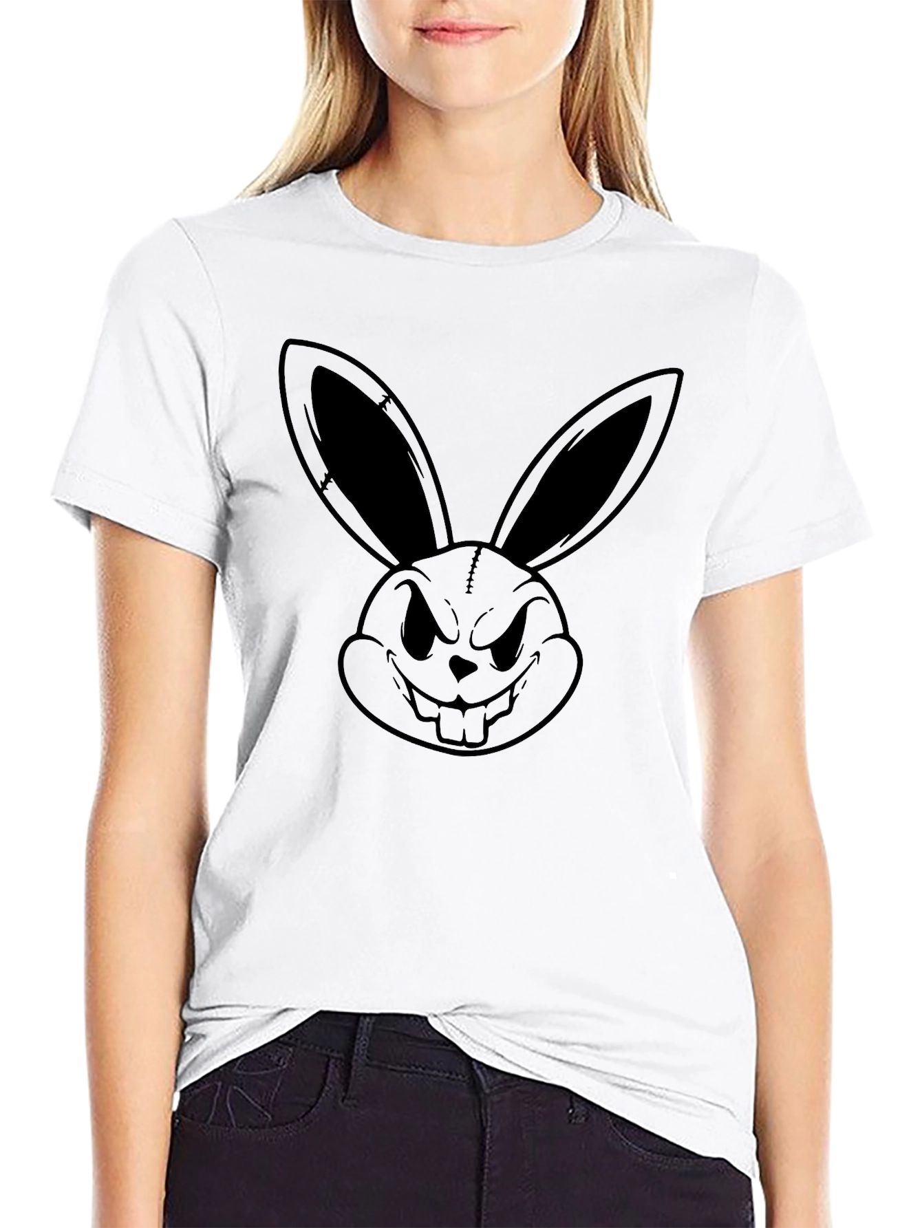 Edgy Rabbit Graphic Tee - Black Cotton T-Shirt