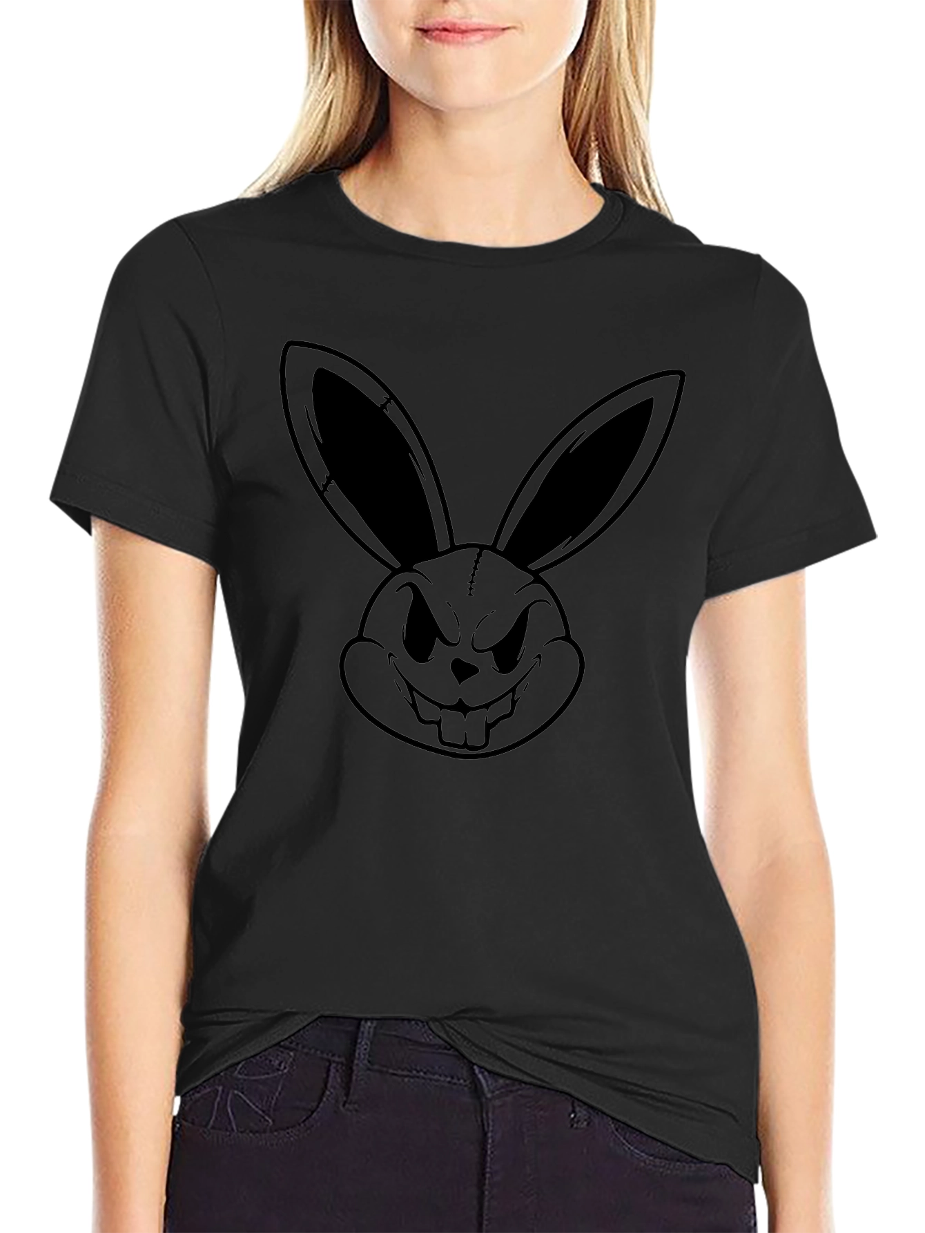 Edgy Rabbit Graphic Tee - Black Cotton T-Shirt