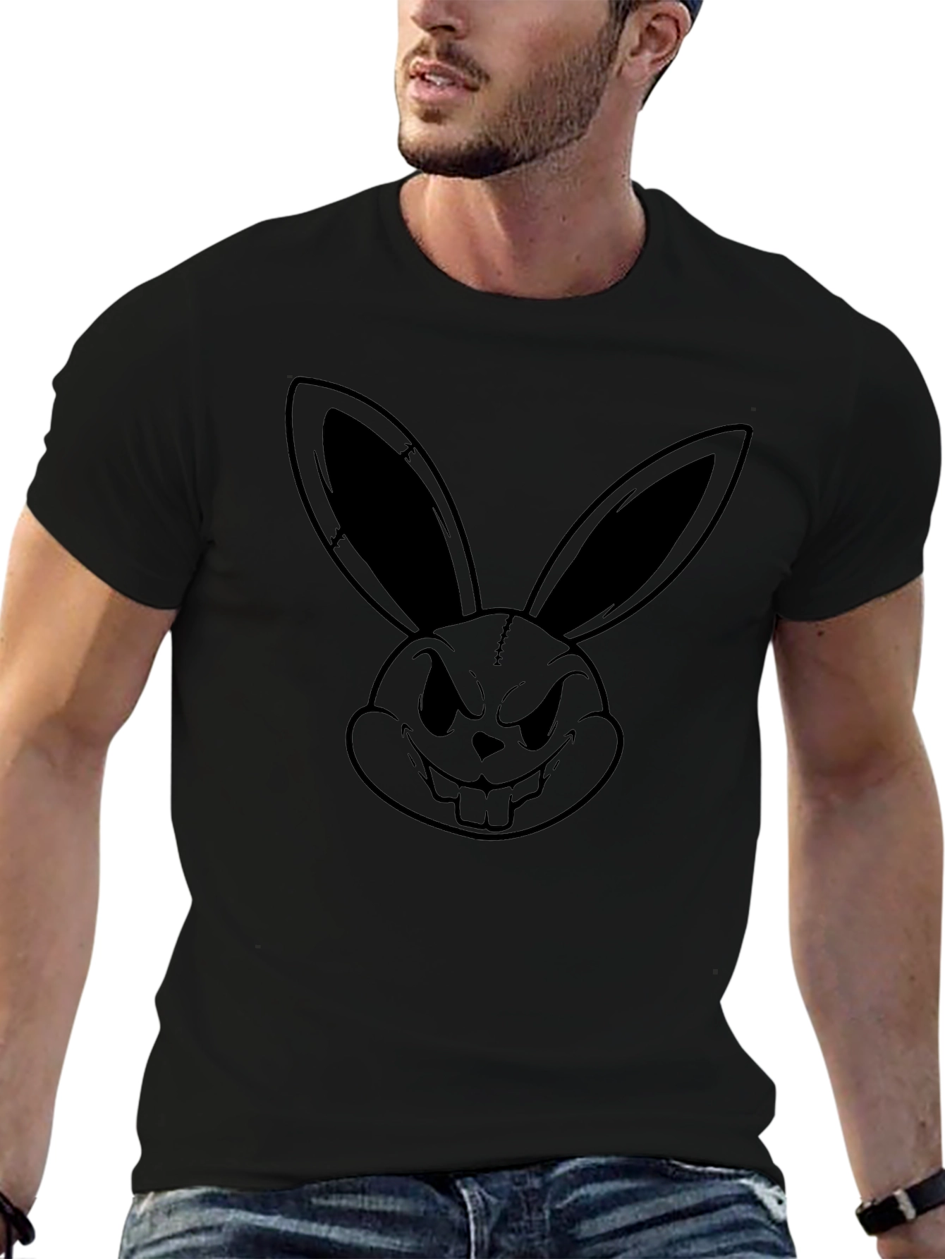 Edgy Rabbit Graphic Tee - Black Cotton T-Shirt