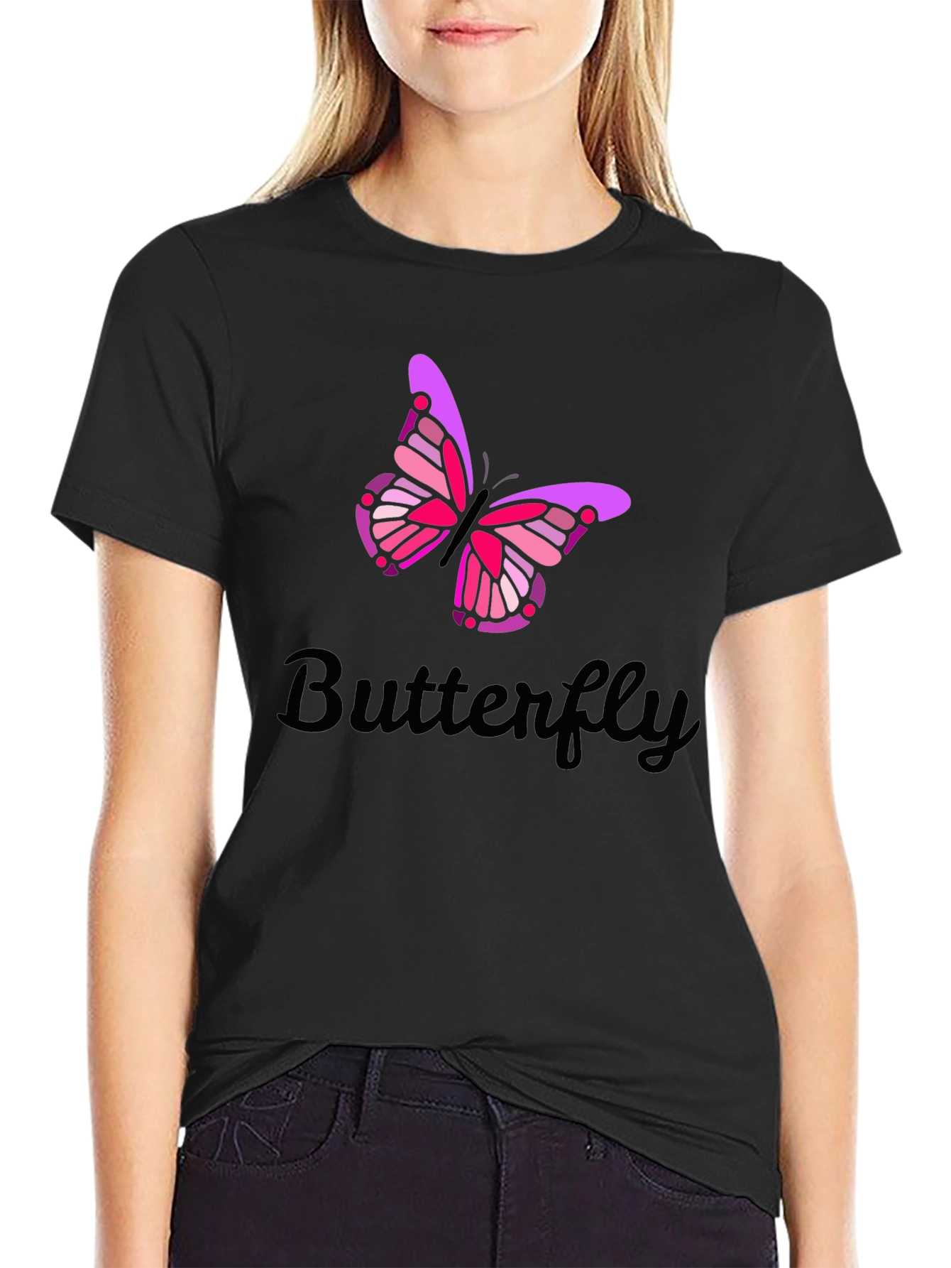 Butterfly Graphic Print Mens Black T-Shirt