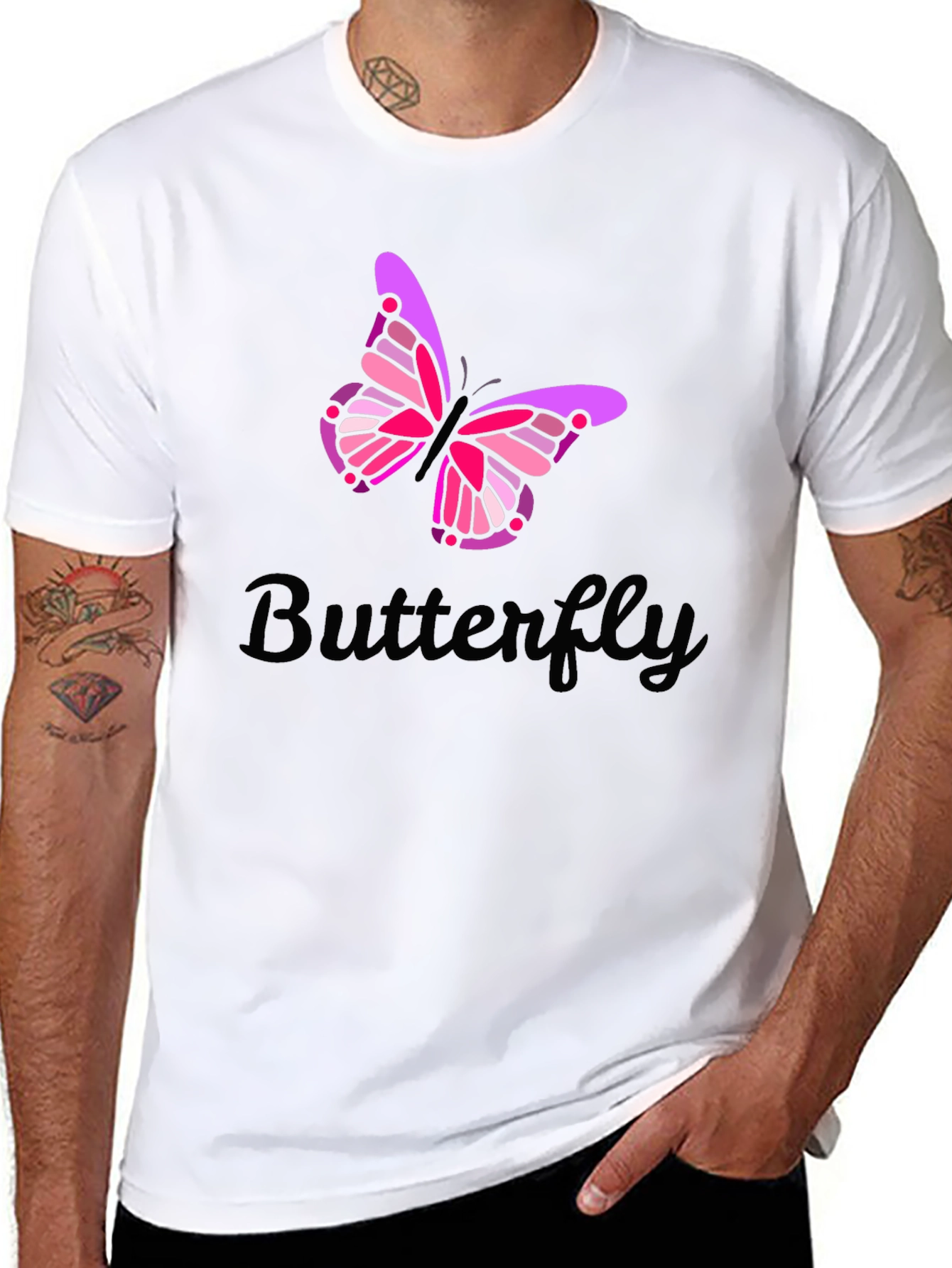 Butterfly Graphic Print Mens Black T-Shirt