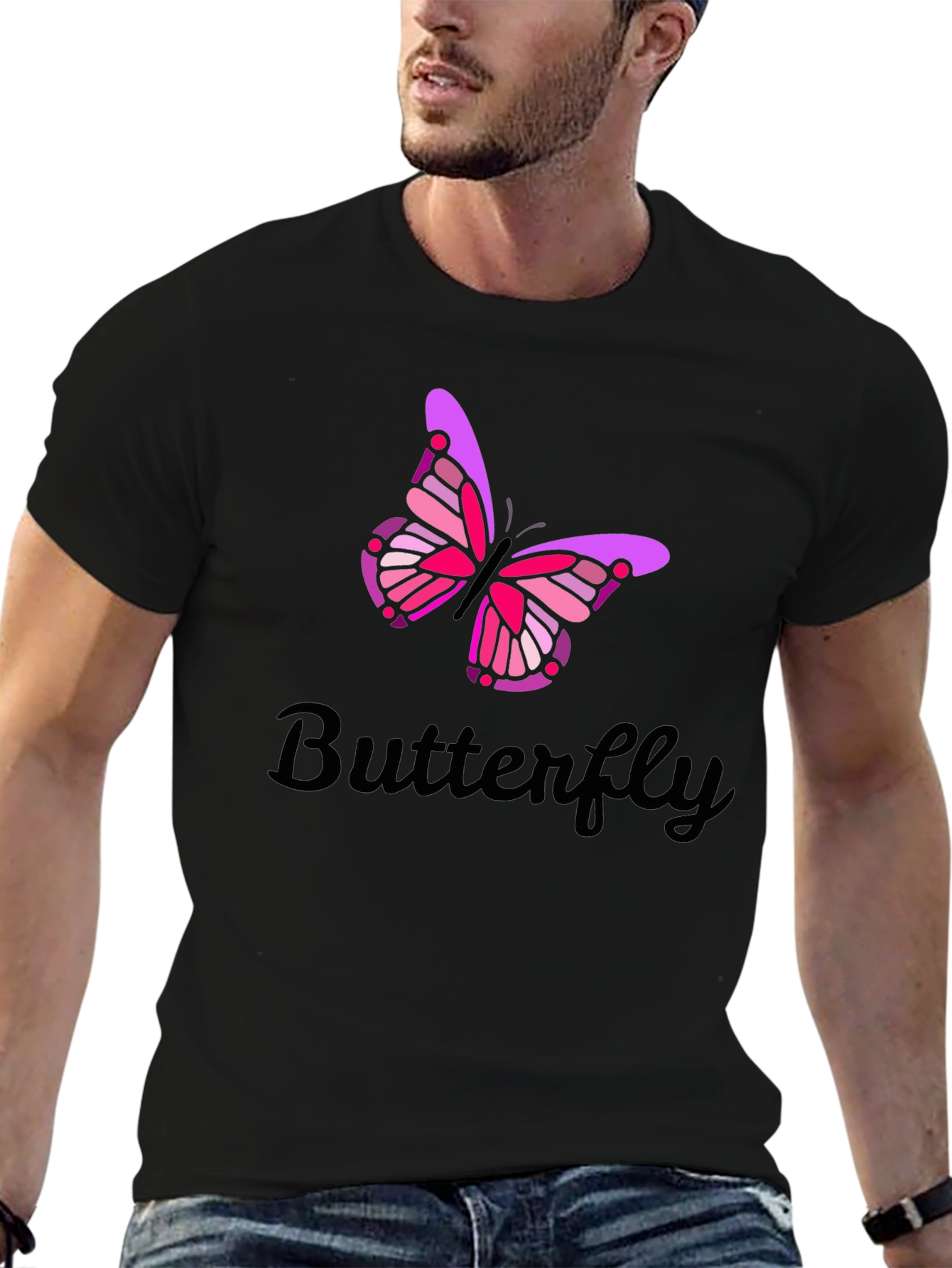 Butterfly Graphic Print Mens Black T-Shirt