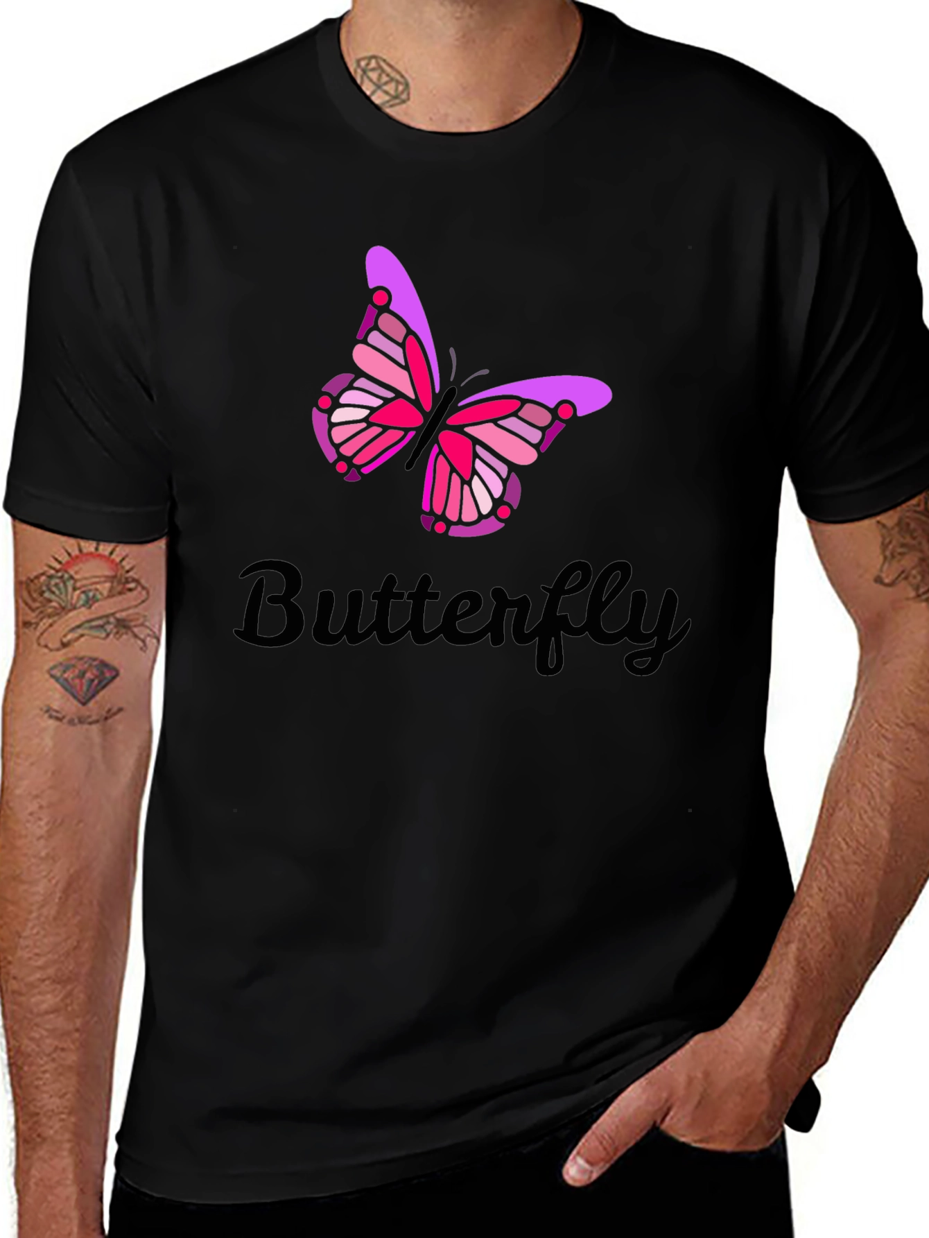 Butterfly Graphic Print Mens Black T-Shirt