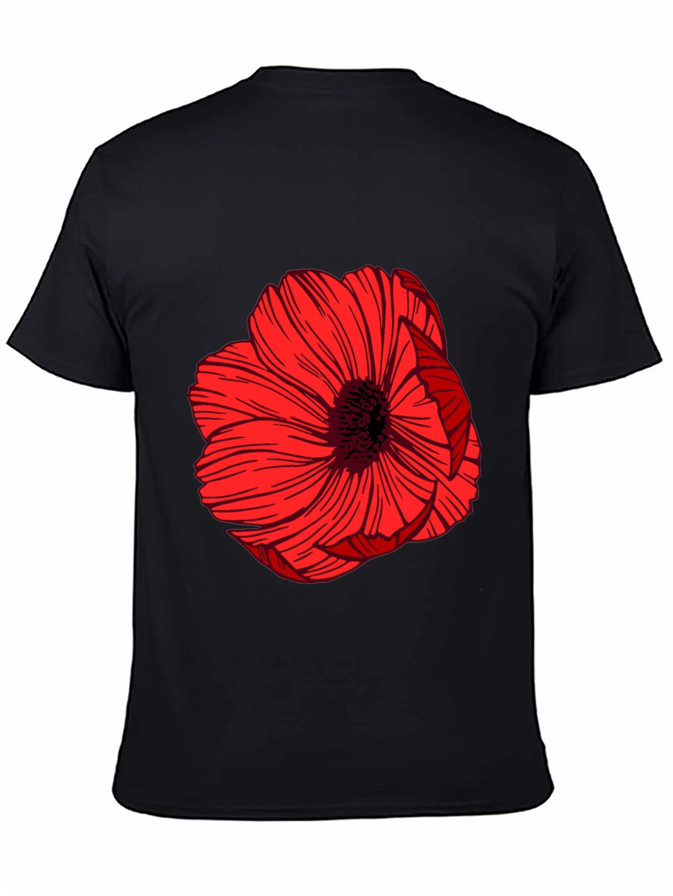Bold Red Floral Graphic Black T-Shirt