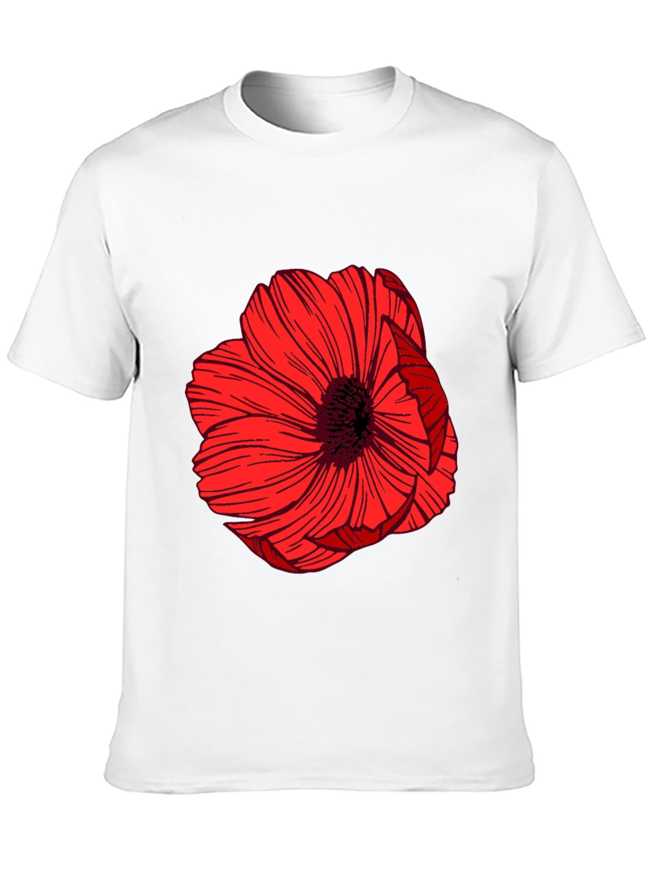 Bold Red Floral Graphic Black T-Shirt