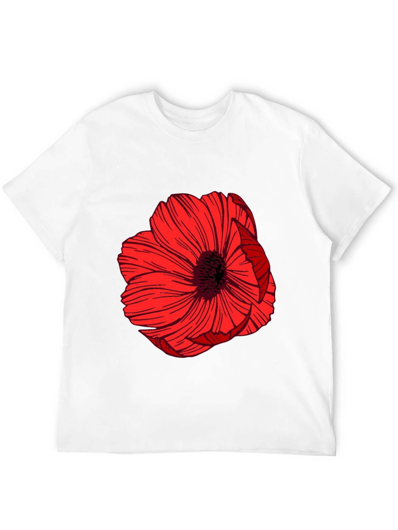 Bold Red Floral Graphic Black T-Shirt