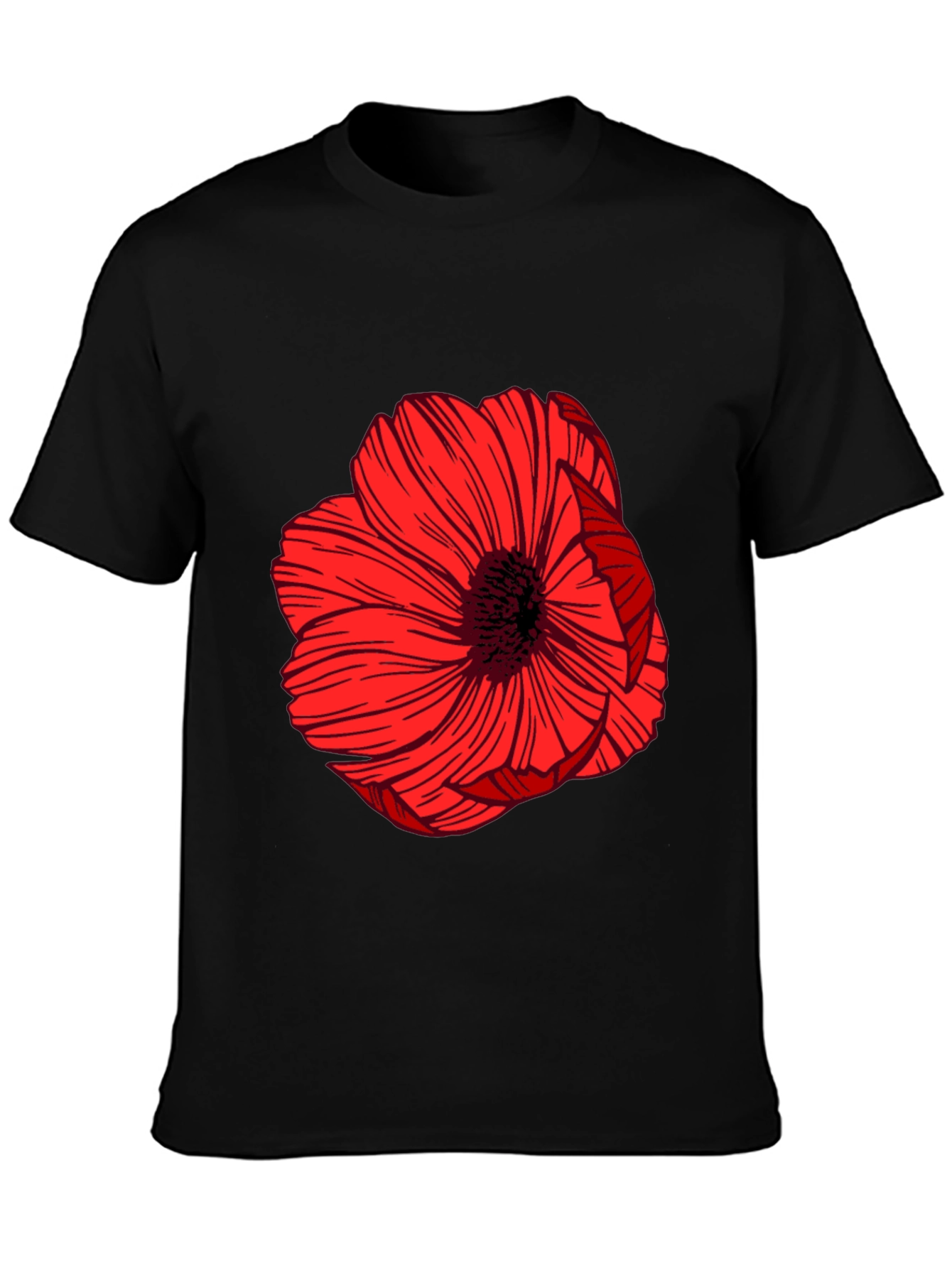 Bold Red Floral Graphic Black T-Shirt