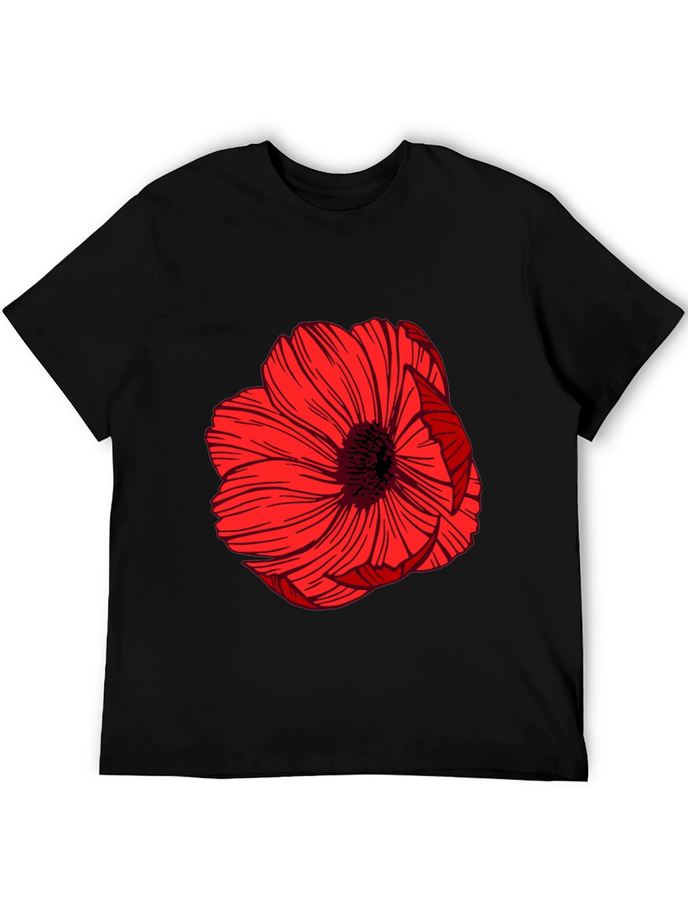 Bold Red Floral Graphic Black T-Shirt