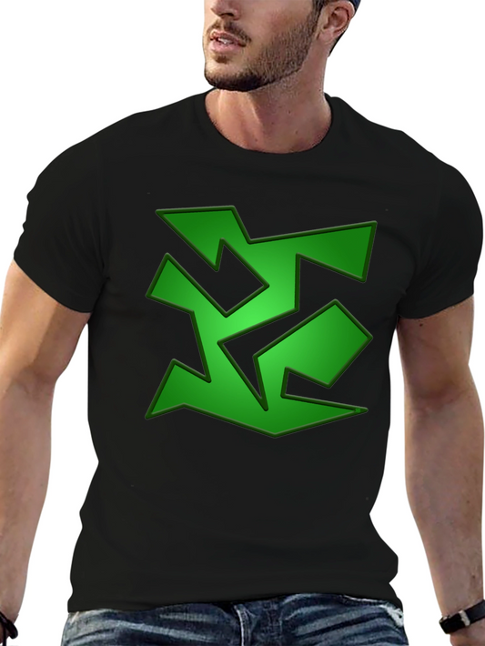 Abstract Green Graphic Print Black T-Shirt