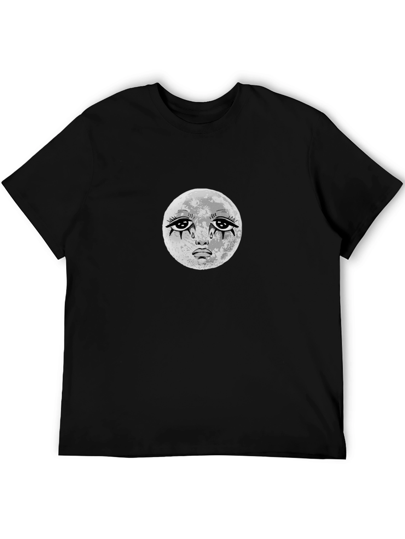 Crying Moon Graphic Tee - Black Cotton T-Shirt