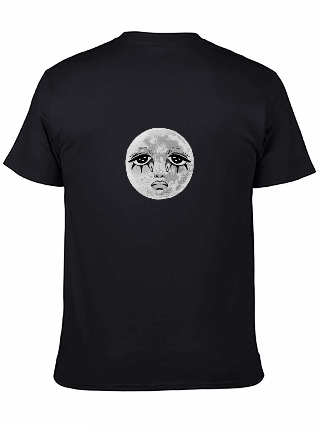 Crying Moon Graphic Tee - Black Cotton T-Shirt