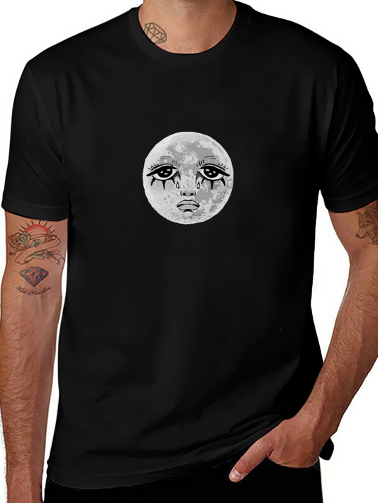 Crying Moon Graphic Tee - Black Cotton T-Shirt