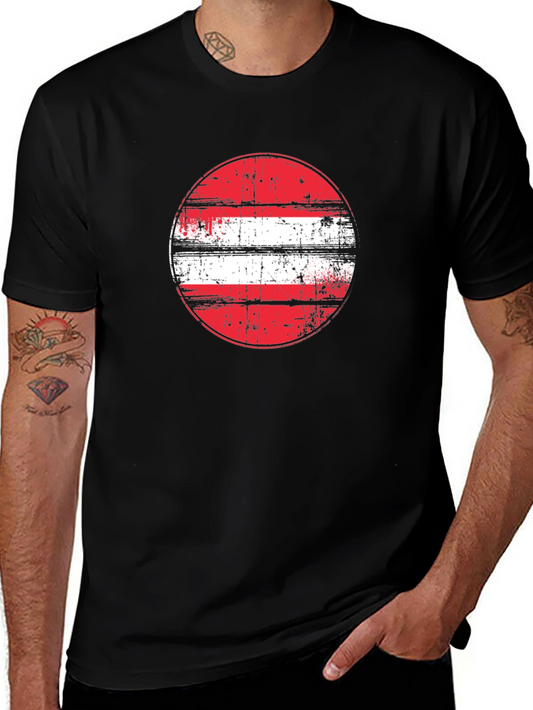 Distressed Austria Flag Circle Graphic Tee - Black