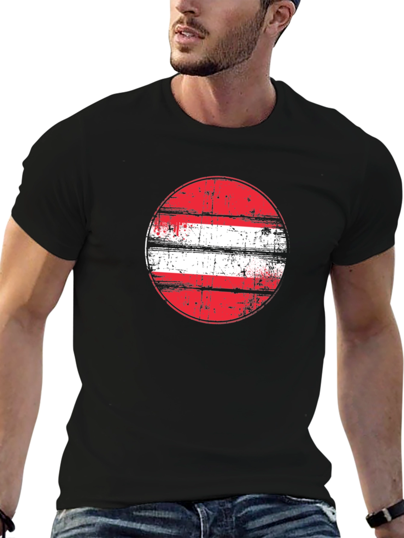 Distressed Austria Flag Circle Graphic Tee - Black