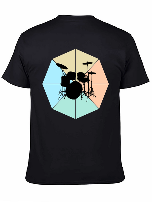 Geometric Drum Set Graphic Tee - Black Cotton