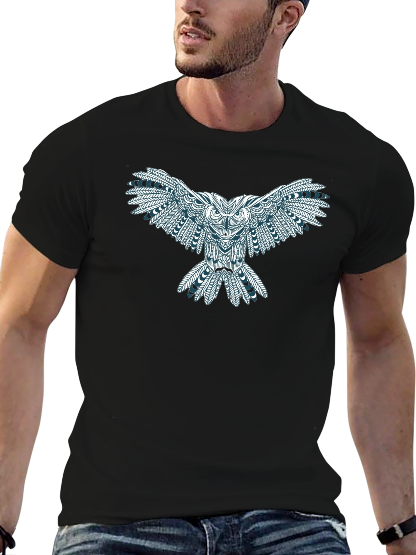 Owl Graphic Print Tee - Black