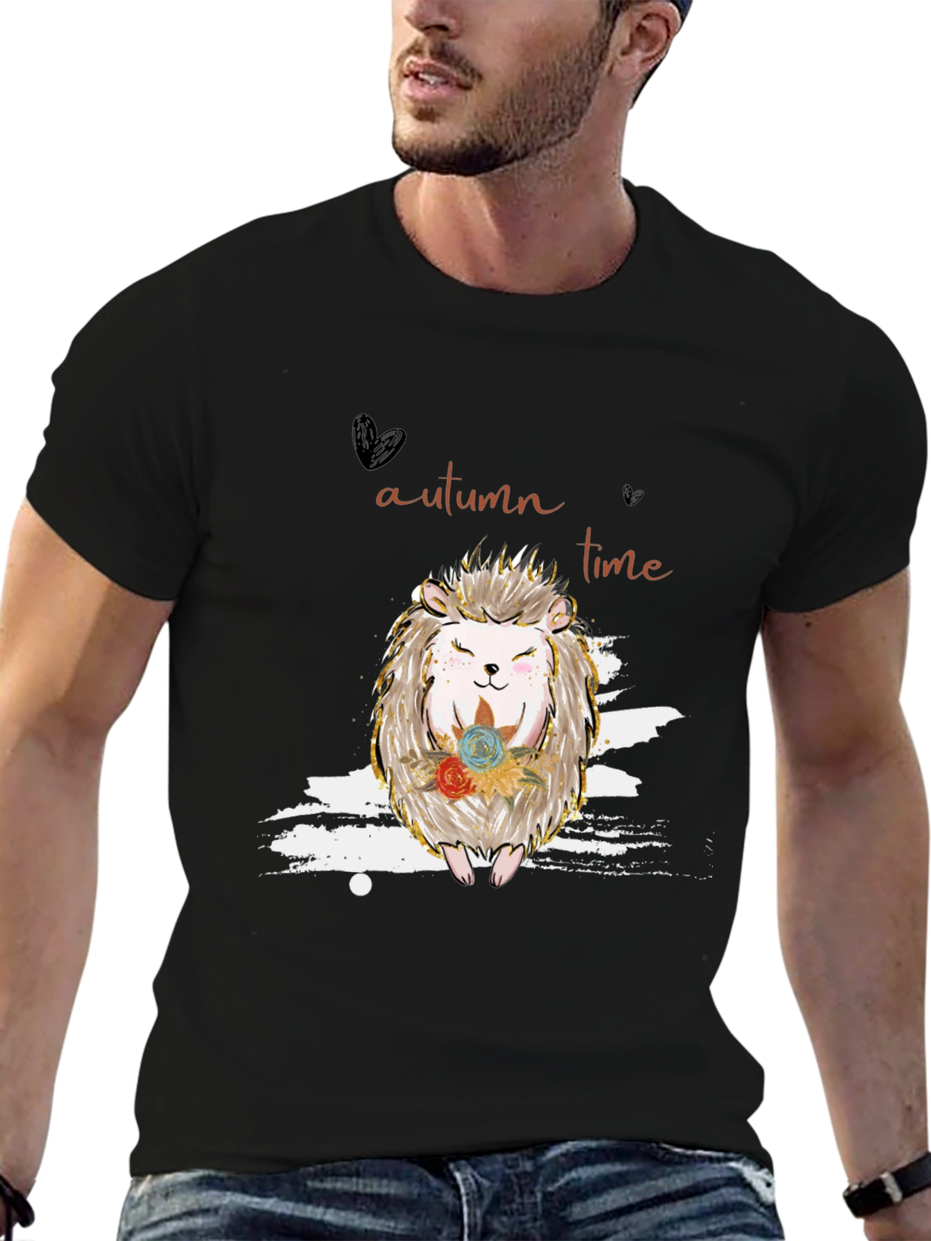 Autumn Hedgehog Black T-Shirt