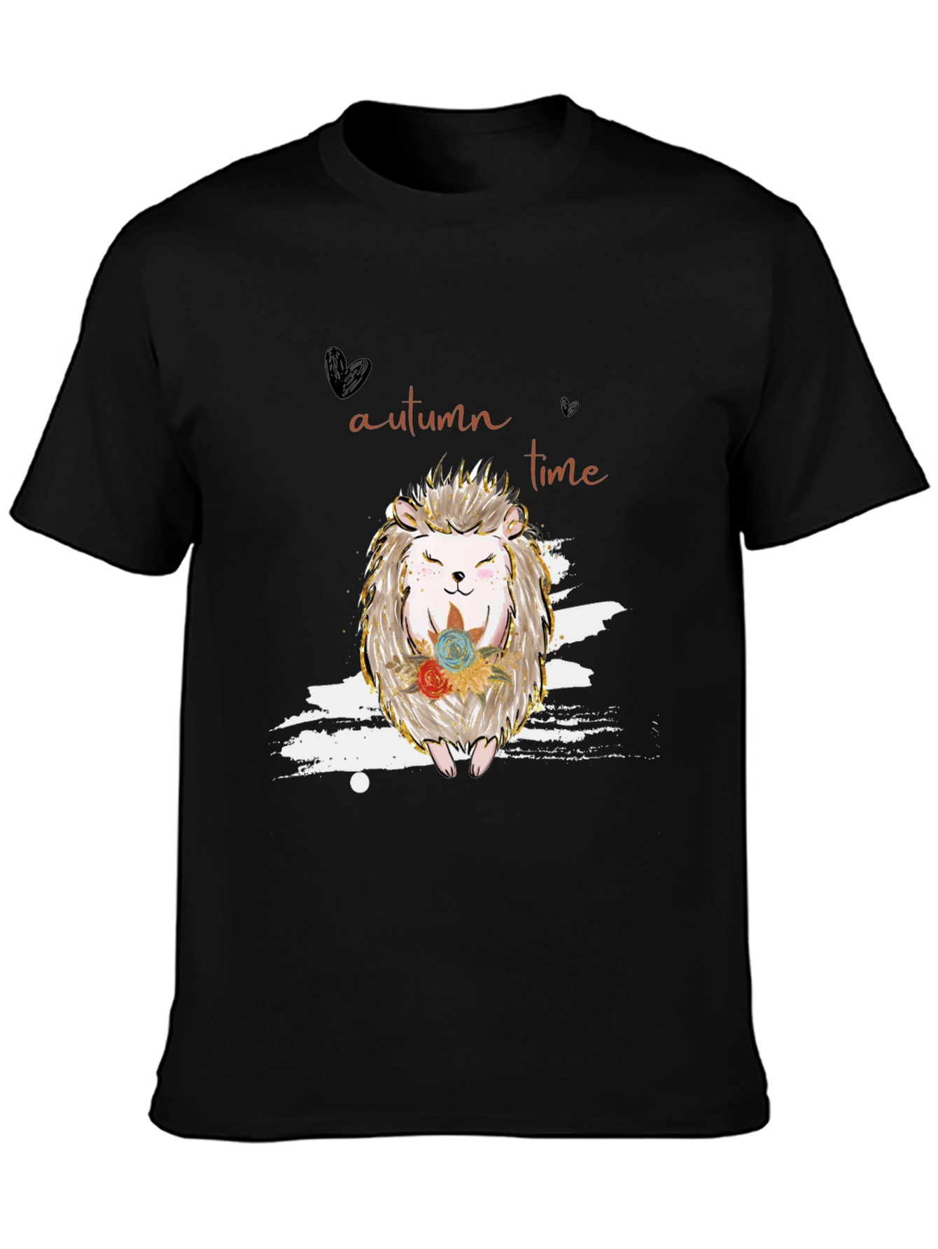 Autumn Hedgehog Black T-Shirt