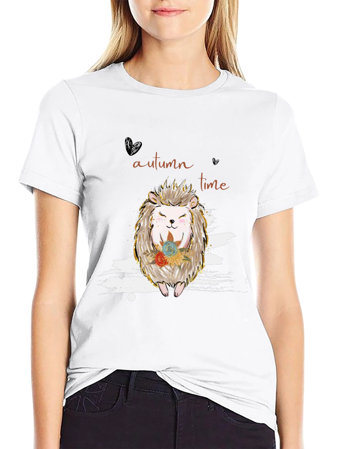 Autumn Hedgehog Black T-Shirt